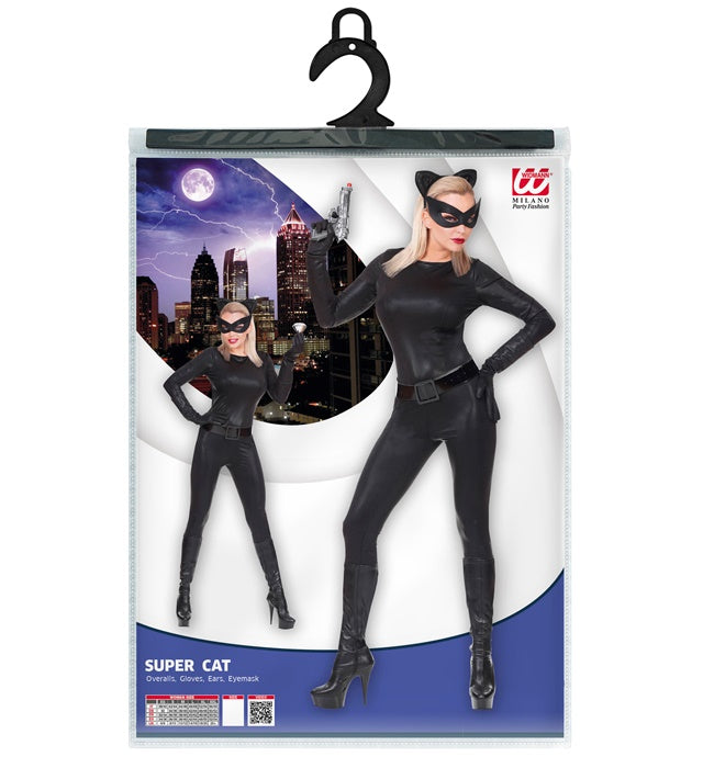 Super Katze Kostüm-Set mit Overall, Handschuhen, Katzenohren und Augenmaske