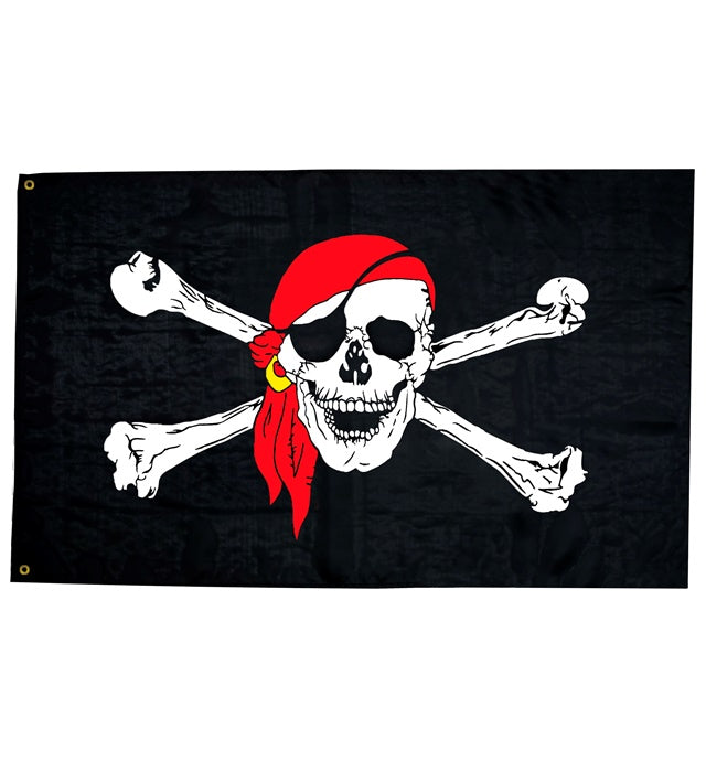 Piratenflagge 130x80 cm mit Totenkopf-Motiv auf schwarzem Hintergrund