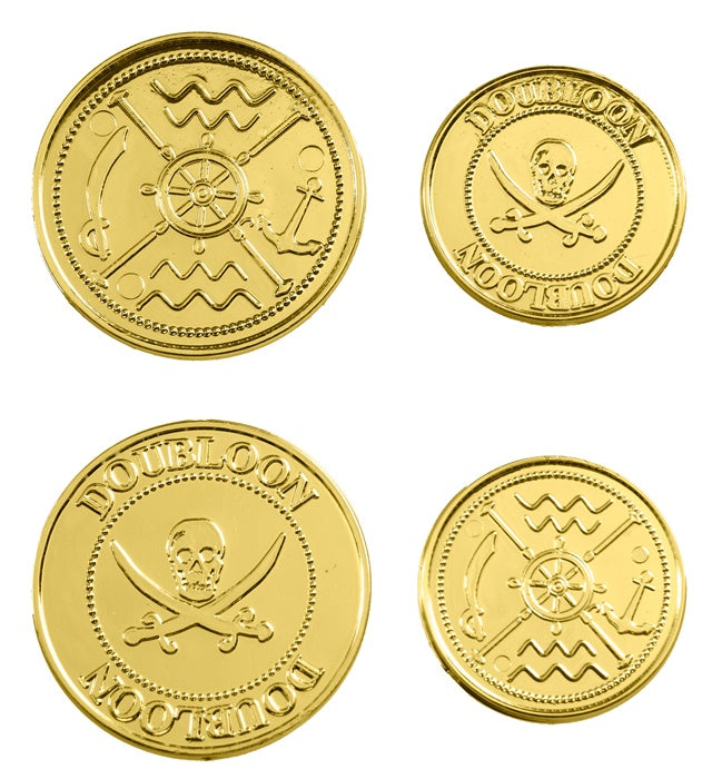 Set mit 12 goldfarbenen Dublonen als Piraten-Kostümzubehör
