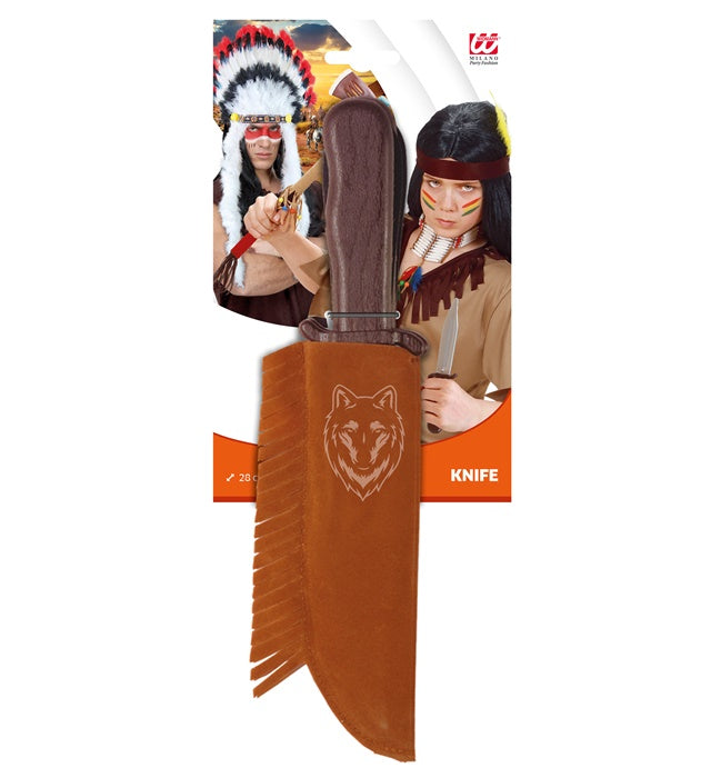Indianermesser mit Wildlederoptiktasche 28 cm für Fasnacht und Karneval