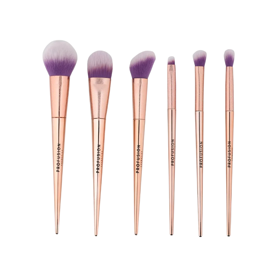 Set Profusion Cosmetics: Brush, Powder Brush + Brush, Foundation Brush + Brush, Multi Face Brush + Brush, Eyebrow Brush + Brush, Shader Brush, Multi Face Brush + Brush, Blending Brush, Multi Face Brush + Brush, Makeup Sponge + Brush, Makeup Sponge,