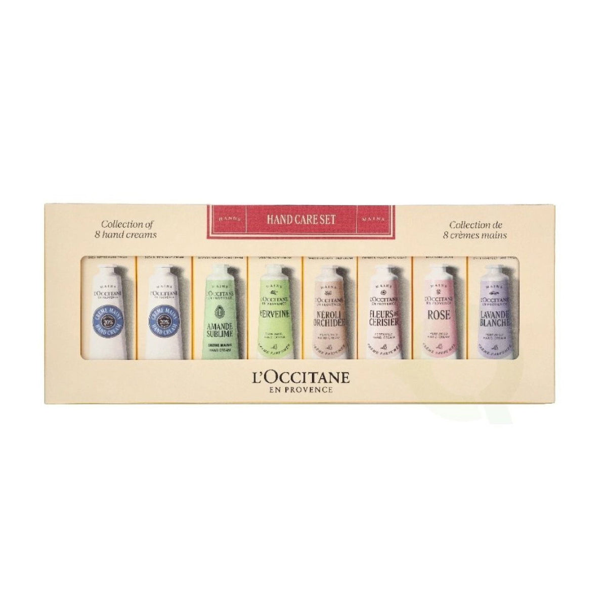 Set L'Occitane en Provence: Shea Butter, Hydrating, Hand Cream, 2 pcs, 30 ml + Neroli & Orchidee, Hydrating, Hand Cream, 30 ml + Rose, Hydrating, Hand Cream, 30 ml + Fleurs De Cerisier, Hydrating, Hand Cream, 30 ml + Amande Sublime, Hydrating, Hand