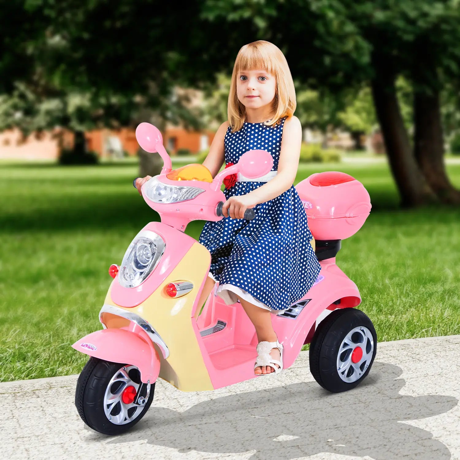 HOMCOM Kinder Elektromotorrad Dreirad – 6V Elektrofahrzeug Rosa-Gelb - Fasnacht24.ch