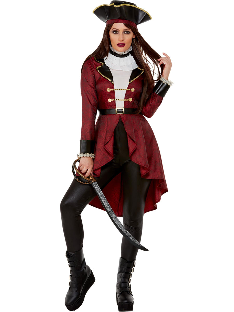 Smiffys Deluxe Swashbuckler Pirate Costume, Burgundy CS für Damen