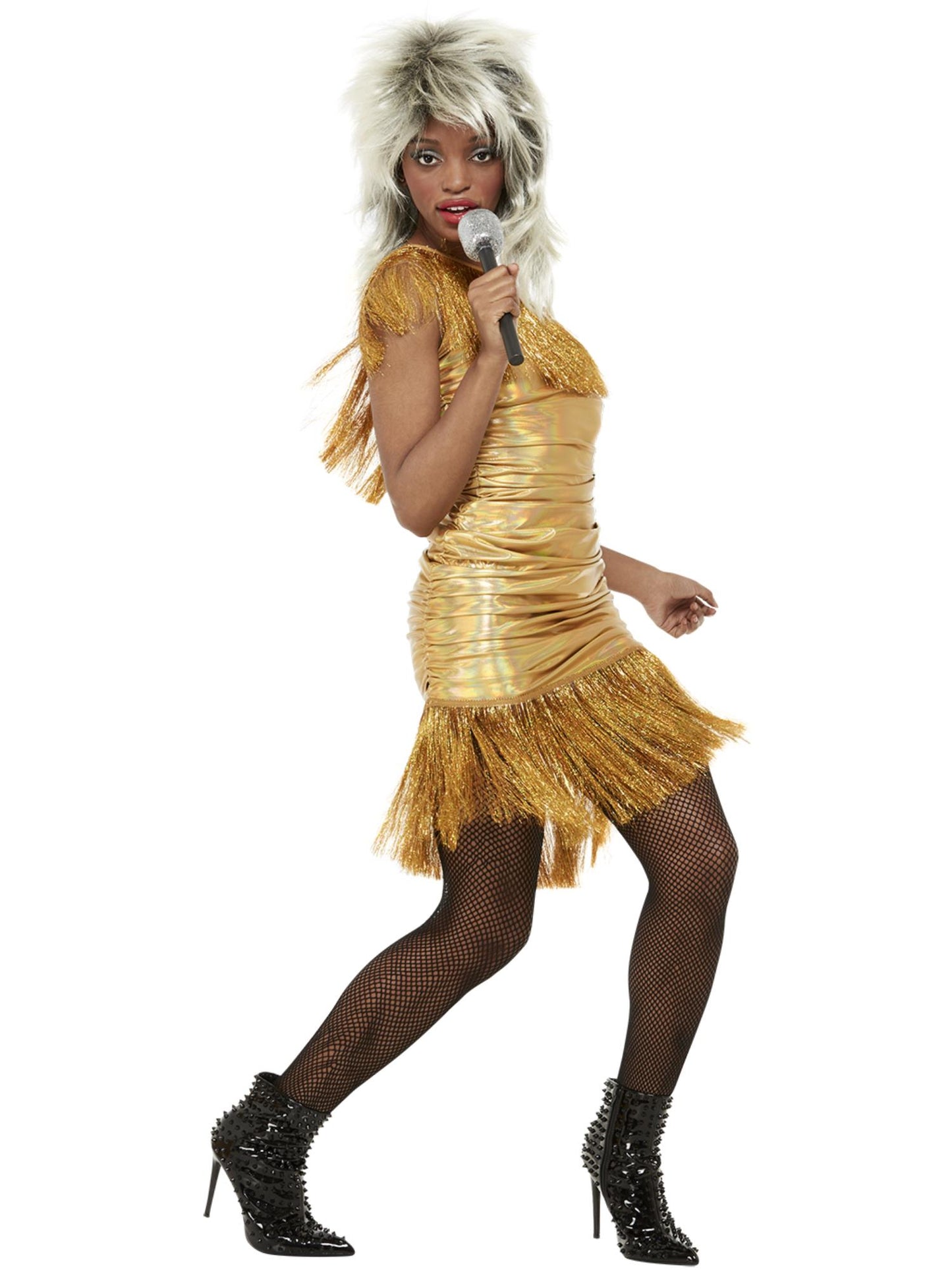 Smiffys ICONS Tina Kostüm goldenes Kleid mit Quasten für Damen