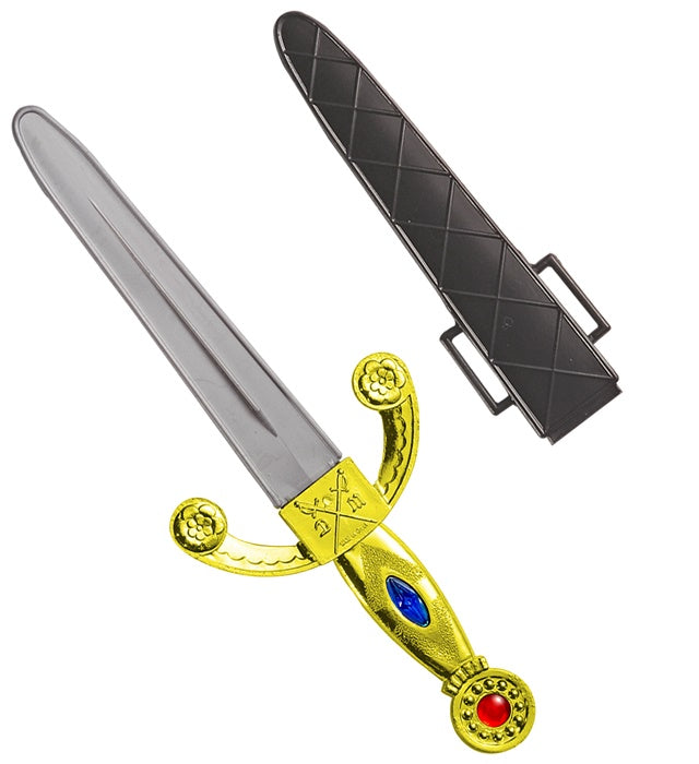 Dolch mit funkelnden Juwelen und schwarzer Scheide, 24 cm lang