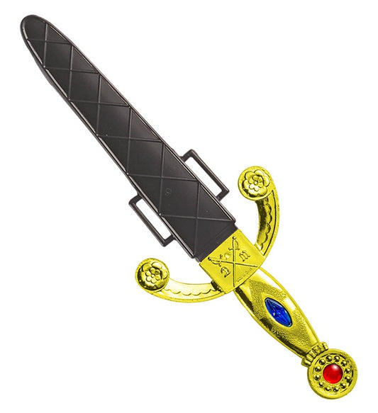 Dolch mit funkelnden Juwelen und schwarzer Scheide, 24 cm lang