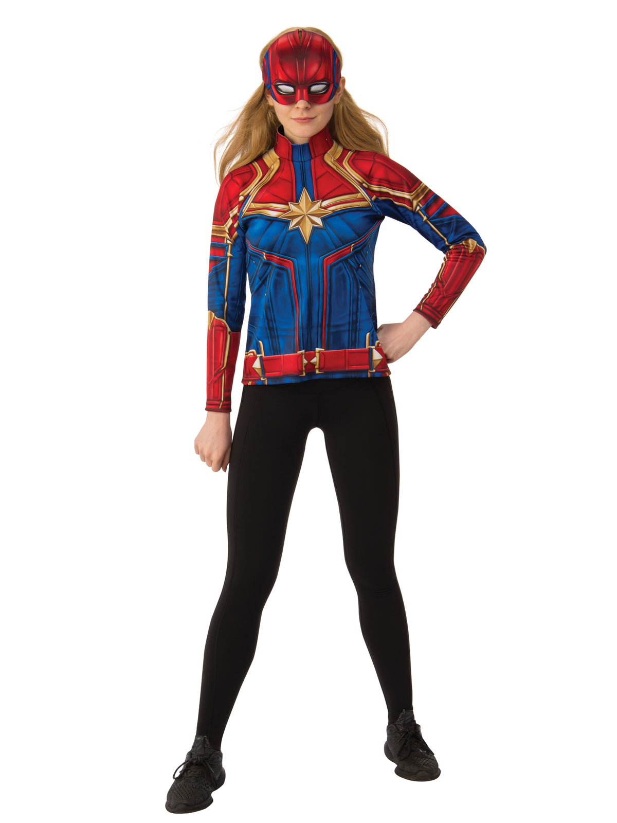 Captain Marvel Damenkostüm von Rubies mit langärmligem Oberteil und Headpiece