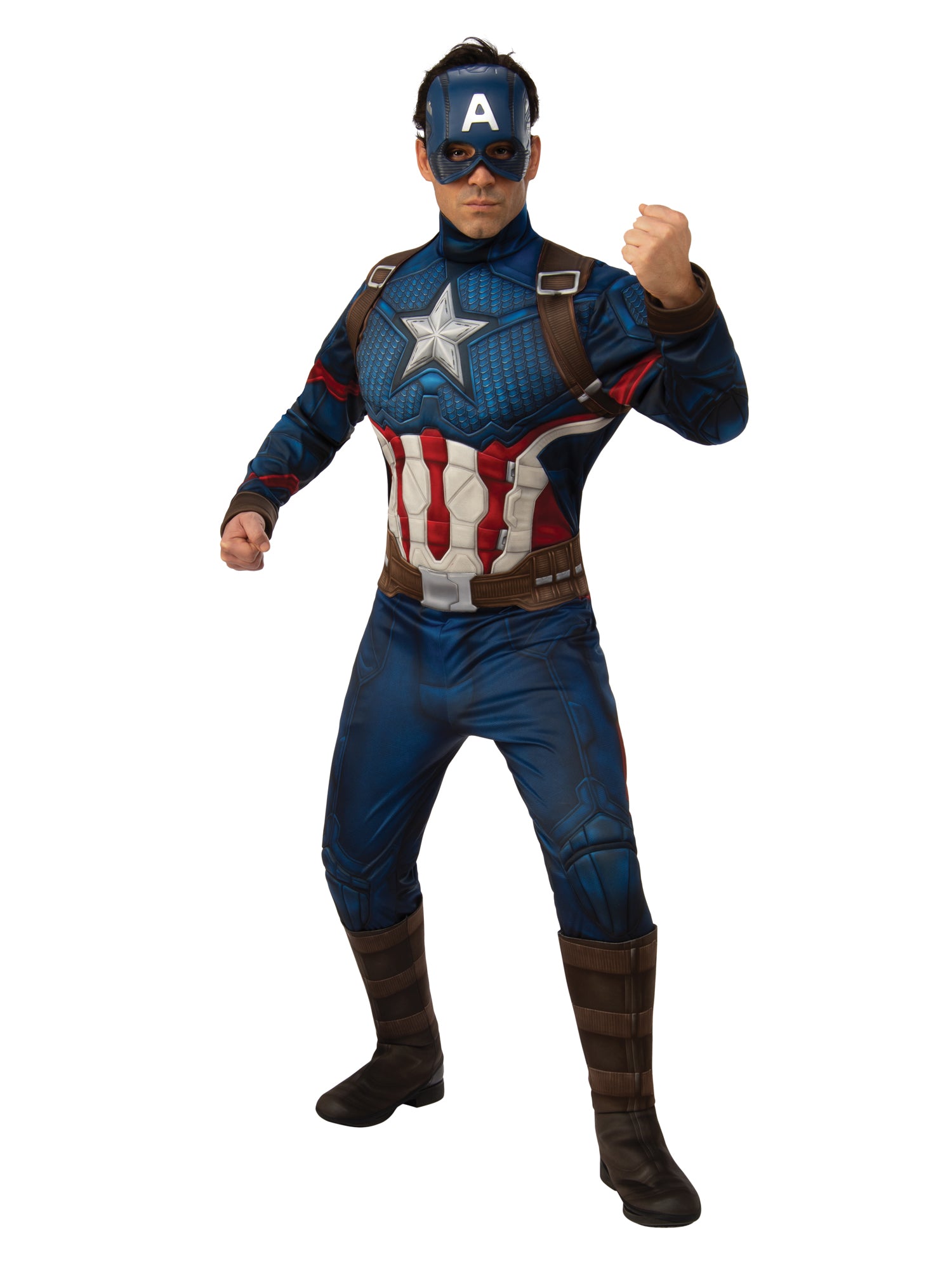 Captain America Deluxe Kostüm für Herren von Rubies mit Maske und gepolstertem Overall