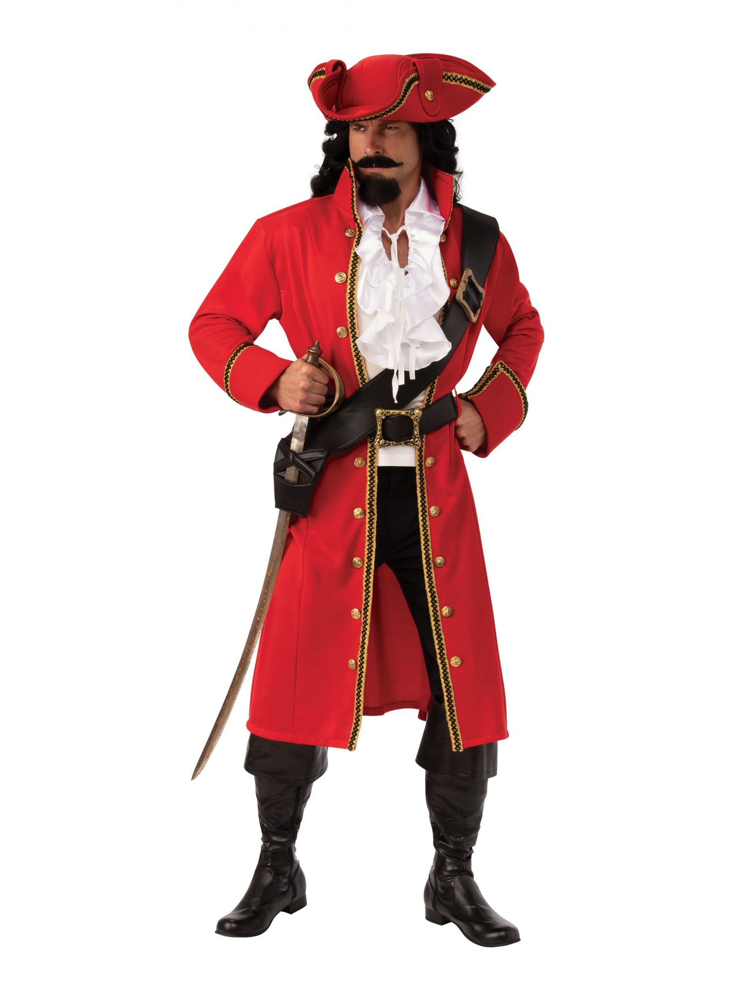Rubies Pirate Captain Kostüm für Herren mit Mantel, Hemd, Hut, Baldric und Gürtel