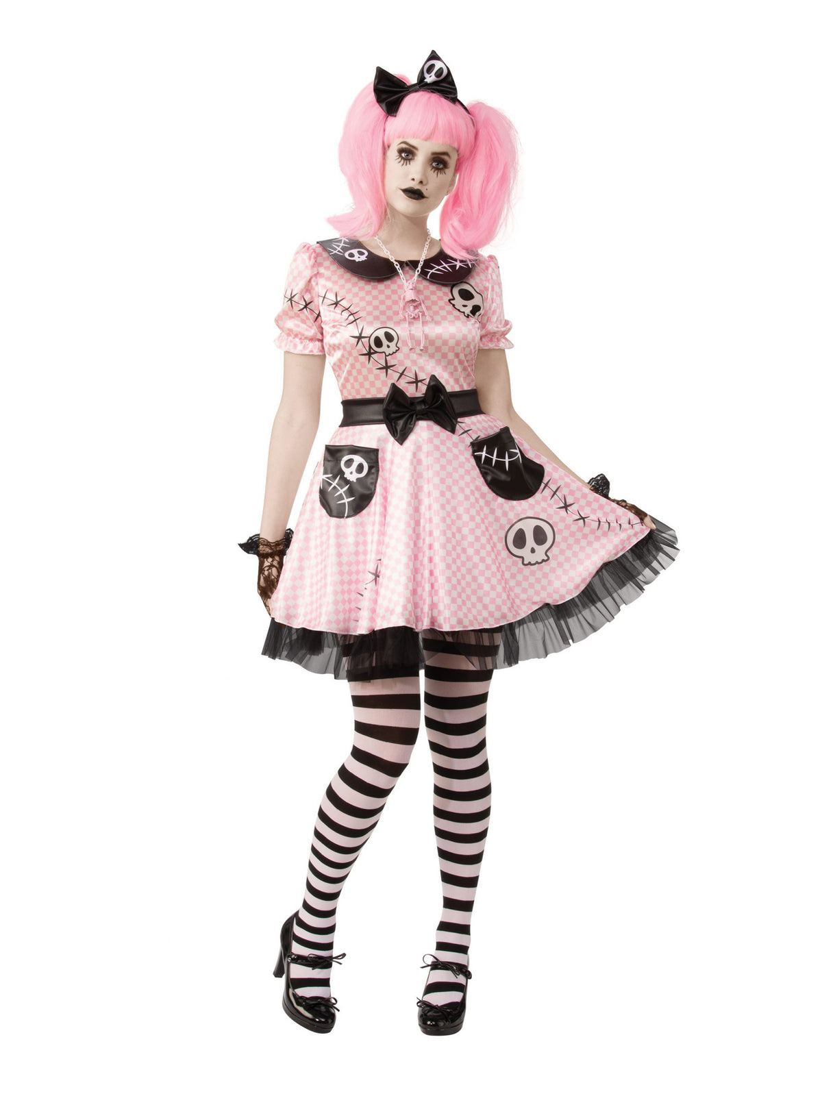 Rubies Skeleton Pink Skelly Kostüm für Damen mit Kleid und Schleife – Produktansicht
