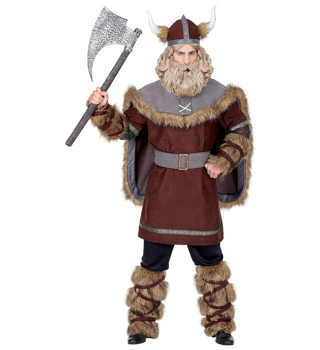 Wikinger-Kostüm Set mit Tunika, Hose, Gürtel, Beinstulpen und Helm für Fasnacht