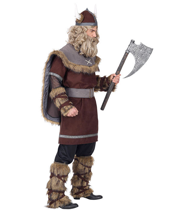 Wikinger-Kostüm Set mit Tunika, Hose, Gürtel, Beinstulpen und Helm für Fasnacht