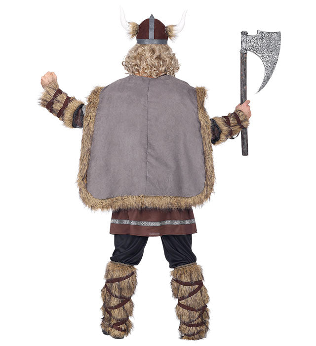 Wikinger-Kostüm Set mit Tunika, Hose, Gürtel, Beinstulpen und Helm für Fasnacht