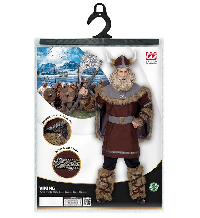 Wikinger-Kostüm Set mit Tunika, Hose, Gürtel, Beinstulpen und Helm für Fasnacht