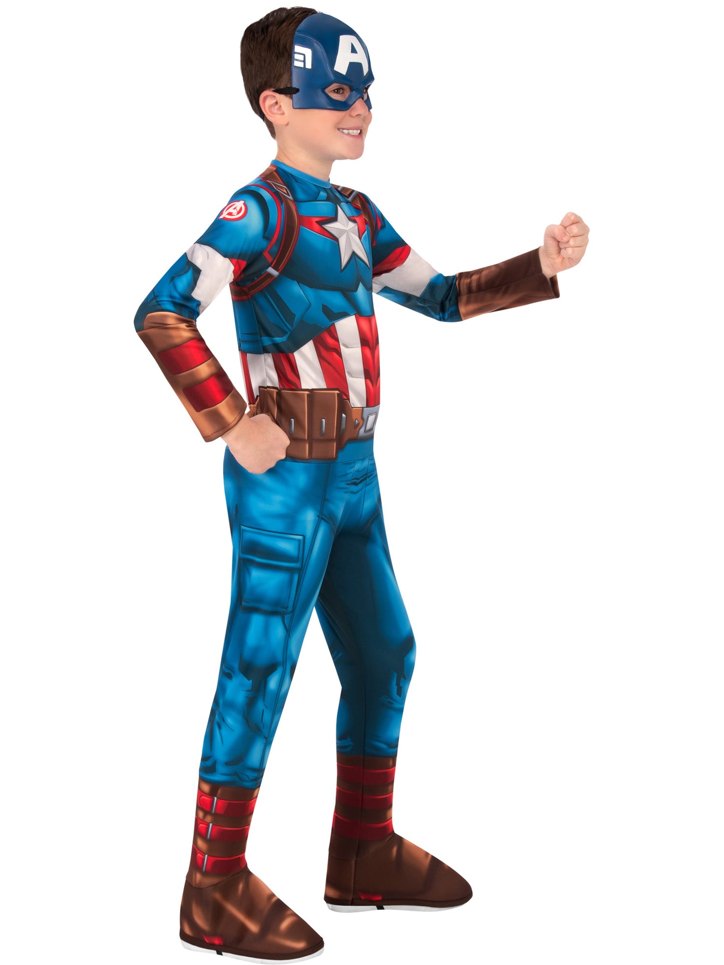 Rubies Captain America Kinderkostüm für Jungen mit Overall und Maske – Seitenansicht