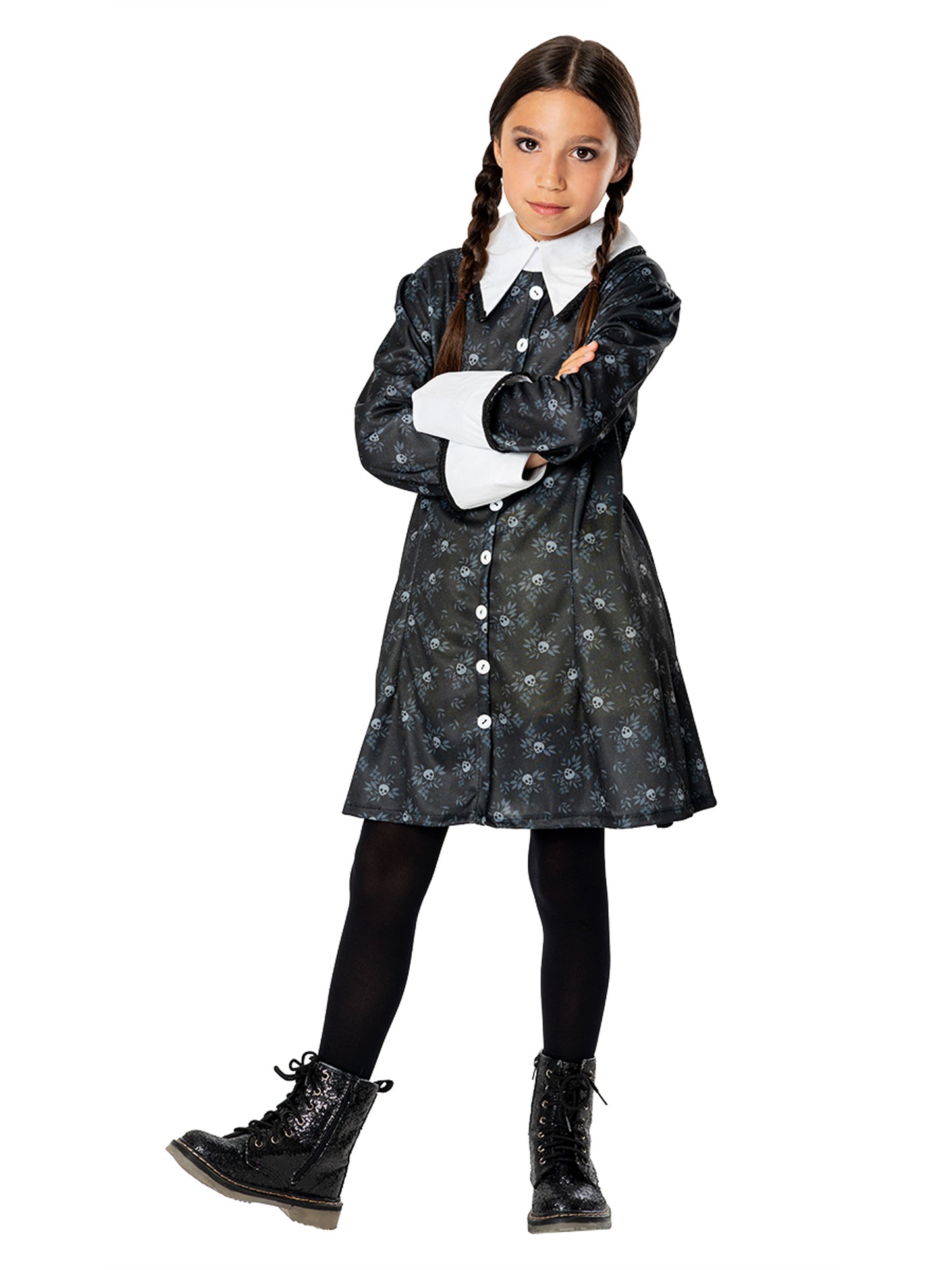 Rubies Wednesday Addams Kinderkostüm für Mädchen mit bedrucktem Kleid – Produktansicht