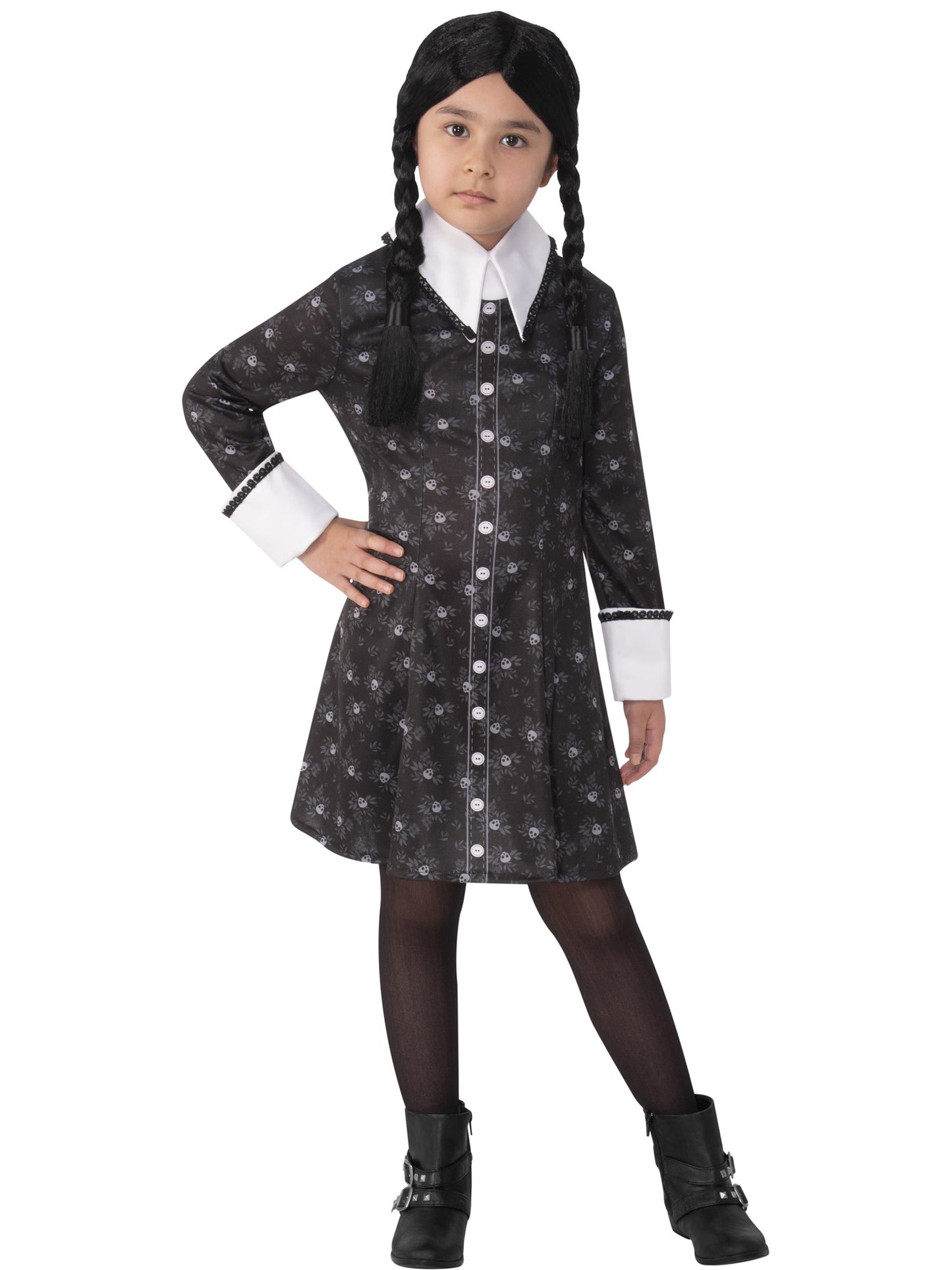 Rubies Wednesday Addams Kinderkostüm für Mädchen mit bedrucktem Kleid – Seitenansicht