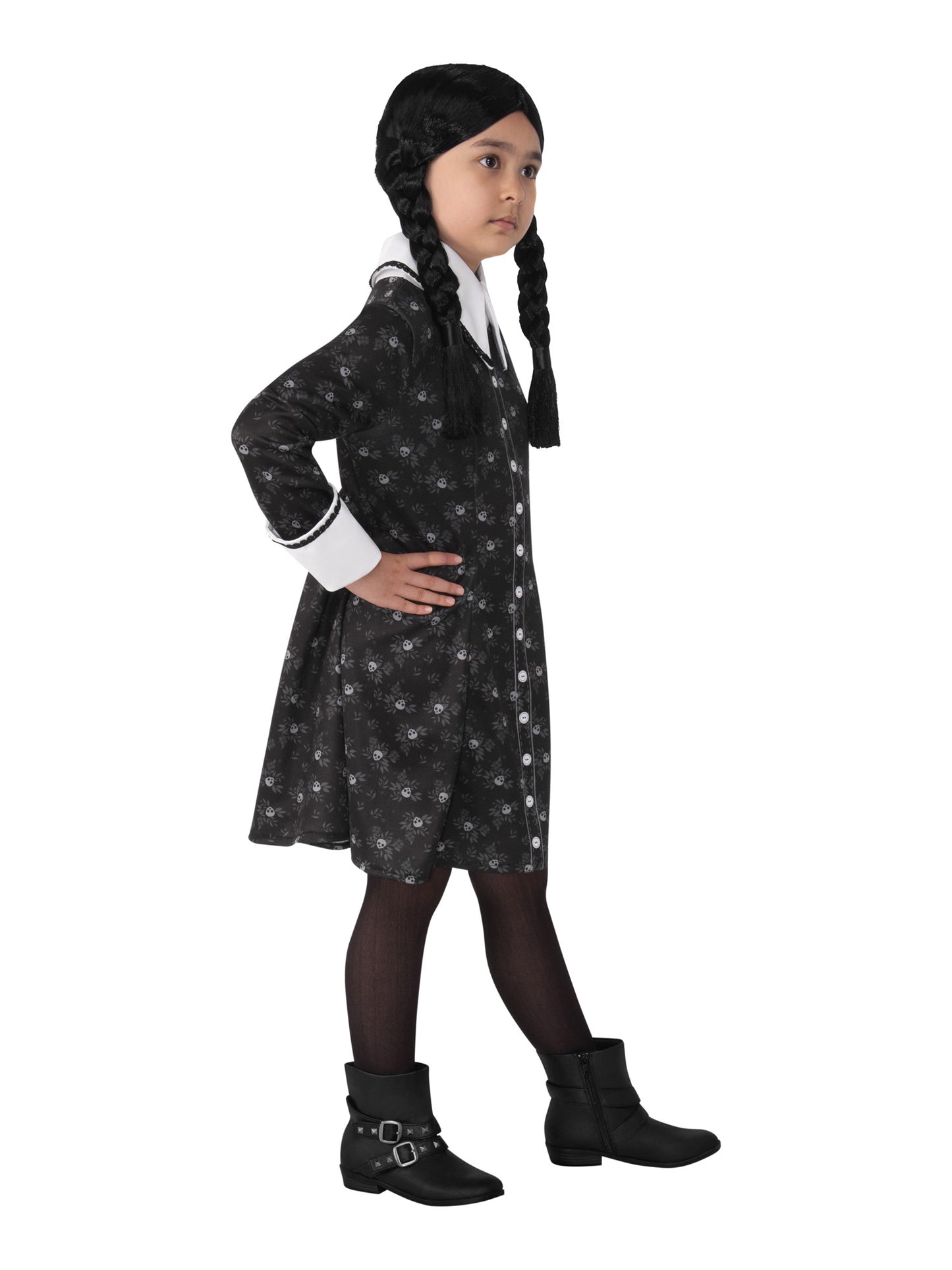 Rubies Wednesday Addams Kinderkostüm für Mädchen mit bedrucktem Kleid – Rückansicht