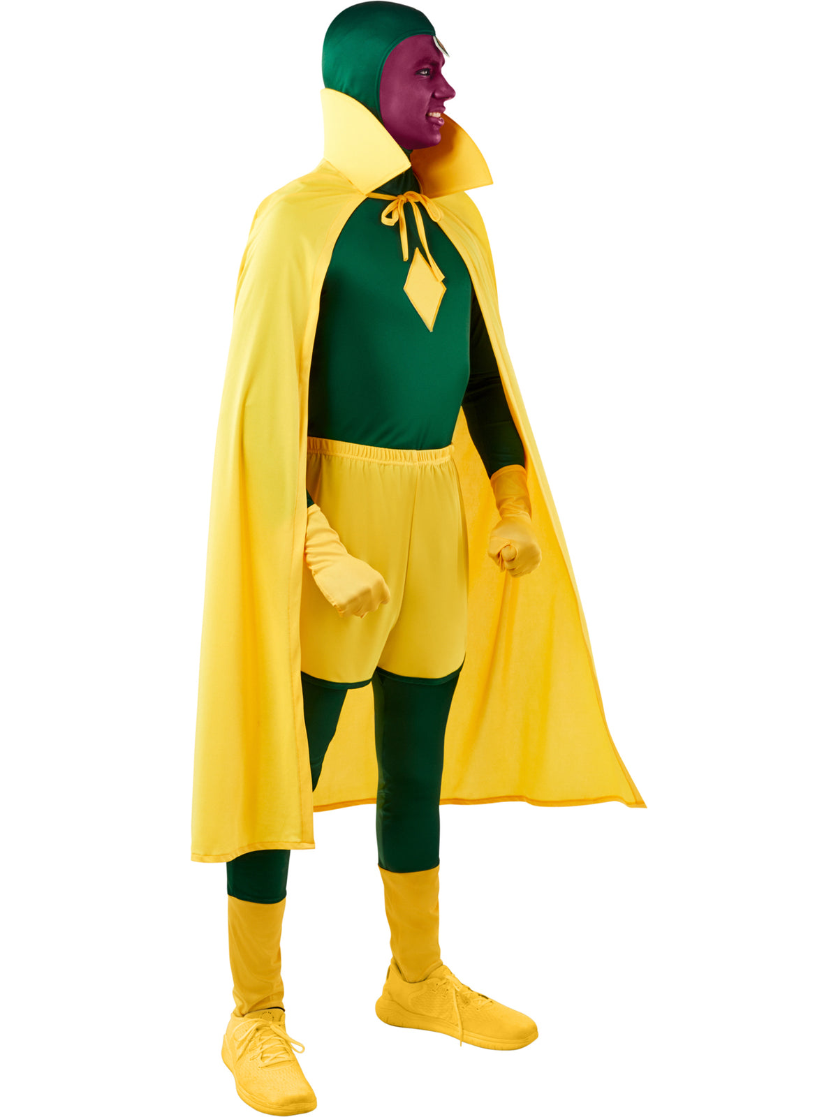 Rubies Marvel Vision Kostüm für Erwachsene mit Overall, Umhang, Shorts und Handschuhen – Rückansicht