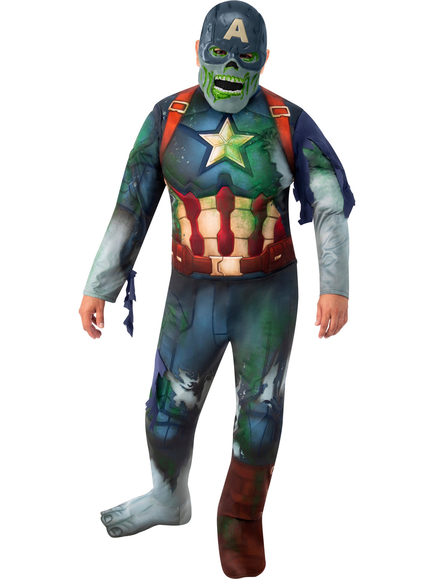 Rubies Zombie Captain America Kostüm für Herren mit Halbmaske – Detailansicht