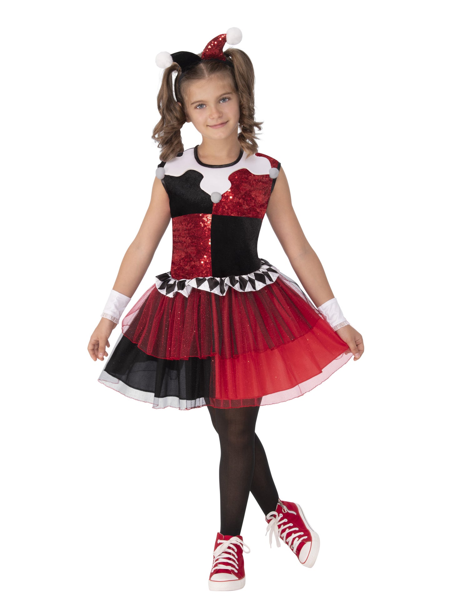 Rubies Harley Quinn Kinderkostüm für Mädchen mit Kleid, Headbands und Cuffs – Seitenansicht