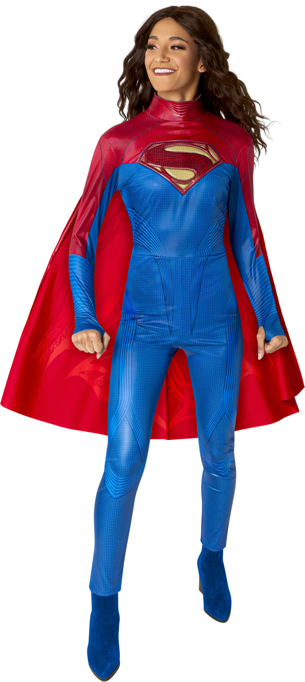 Rubies Supergirl Kostüm für Damen mit Overall und abnehmbarem Umhang – Detailansicht