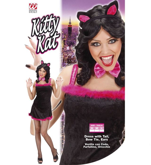 Samtkleid mit Katzenohren, Schwanz und Fliege – Katzenkostüm Fasnacht