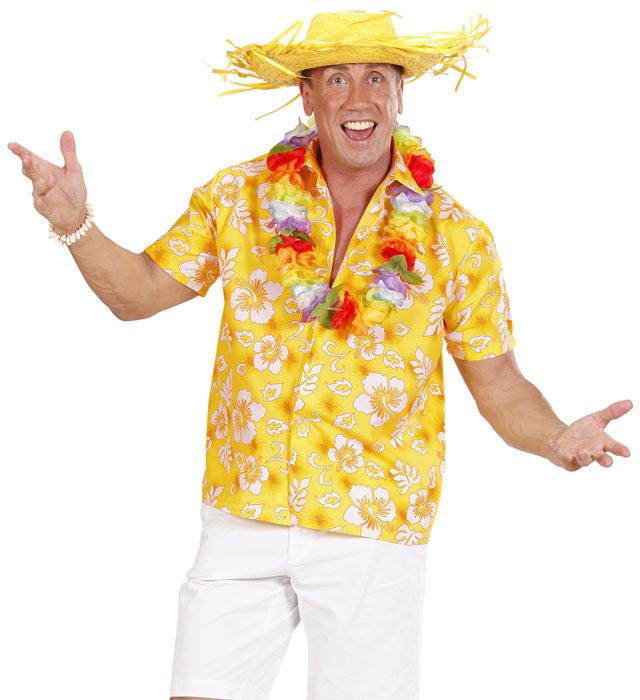 Gelbes Hawaiihemd mit tropischem Muster für Fasnacht und Karneval