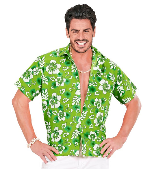 Grünes Hawaiihemd mit tropischem Muster für Fasnacht und Mottopartys