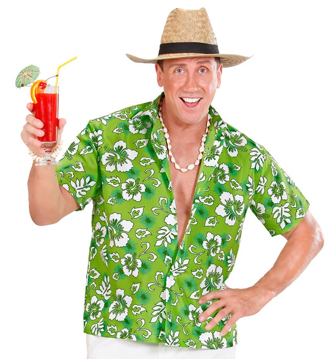 Grünes Hawaiihemd mit tropischem Muster für Fasnacht und Mottopartys