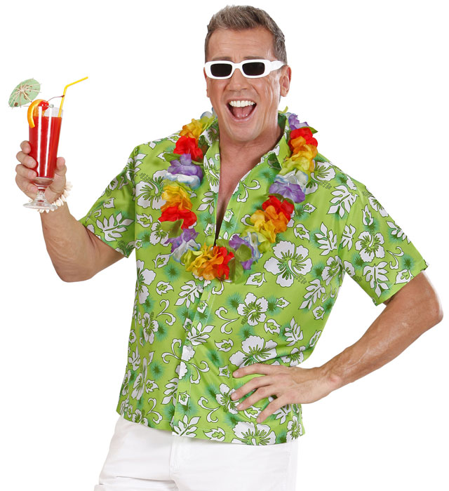 Grünes Hawaiihemd mit tropischem Muster für Fasnacht und Mottopartys