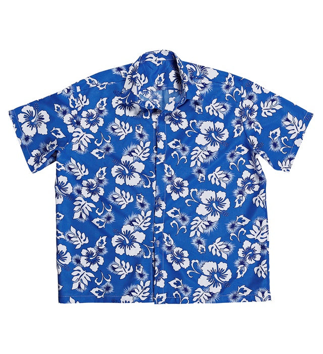 Blaues Hawaiihemd mit floralem Muster für Fasnacht und Karneval