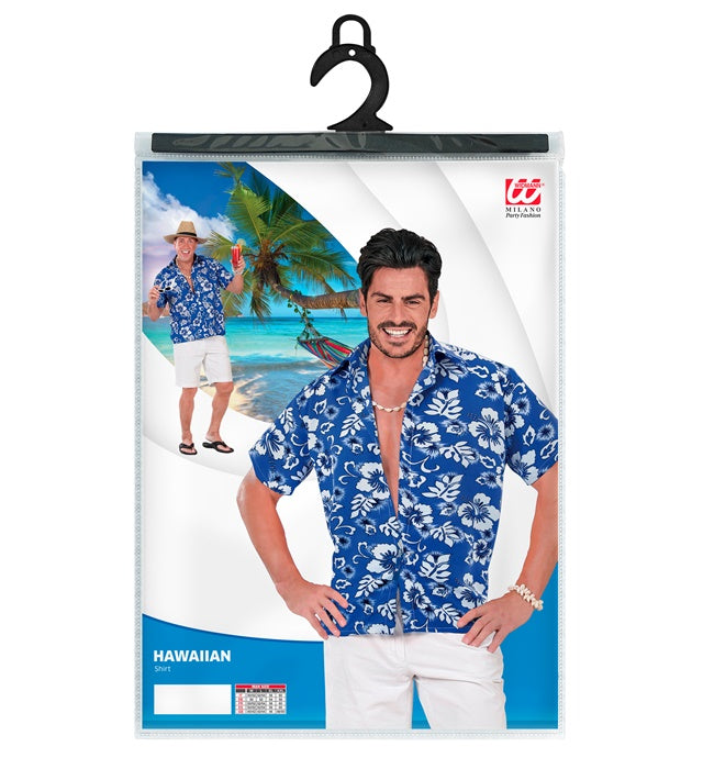 Blaues Hawaiihemd mit floralem Muster für Fasnacht und Karneval
