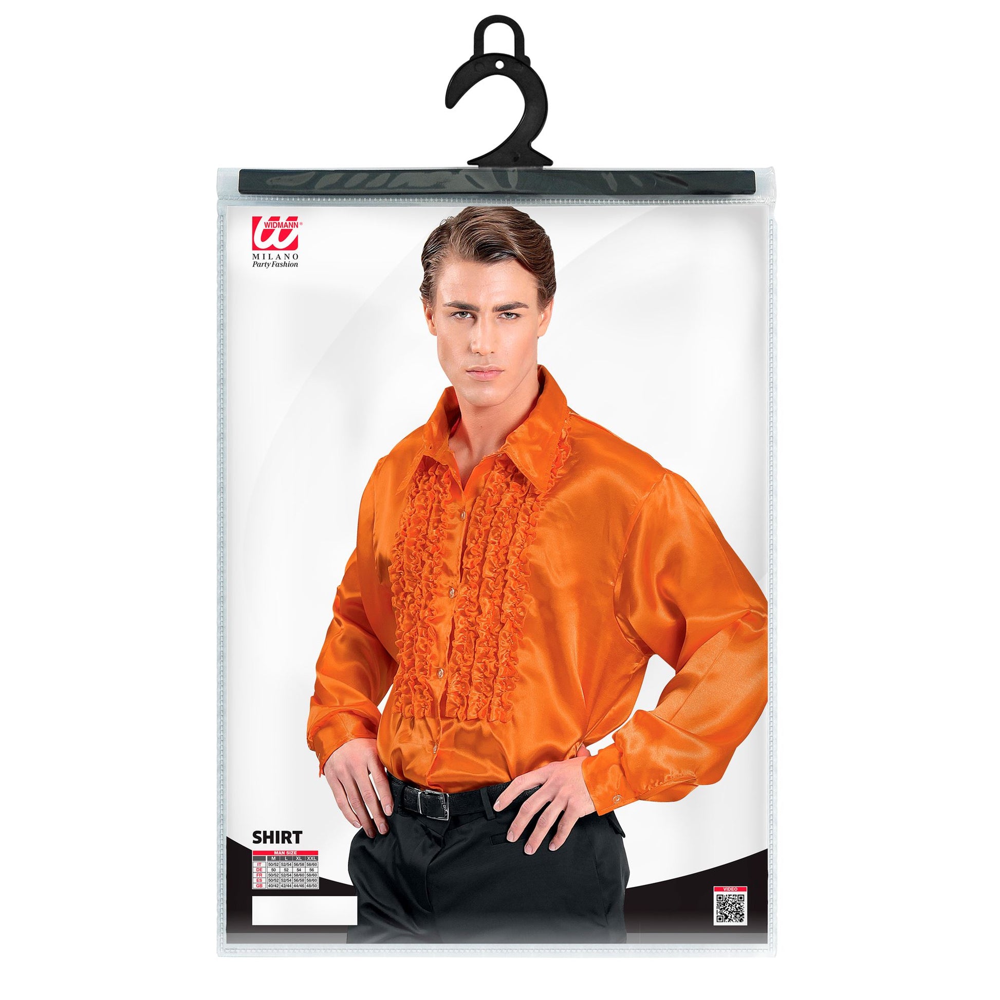"70er JAHRE DISCO FASHION - ORANGE" (Rüschenhemd aus Satin) – Ansicht 3