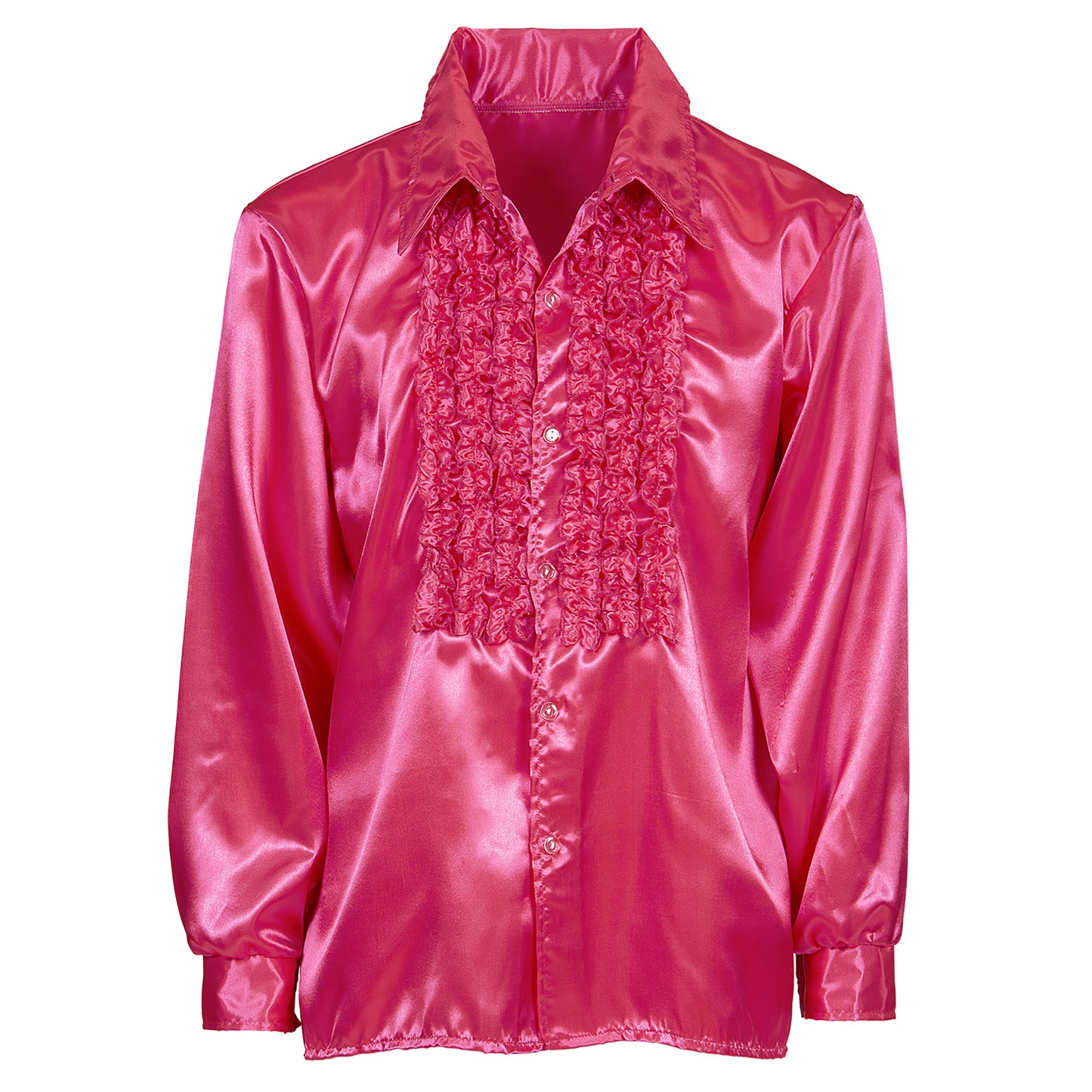 "70er JAHRE DISCO FASHION - PINK" (Rüschenhemd aus Satin) – Detailansicht