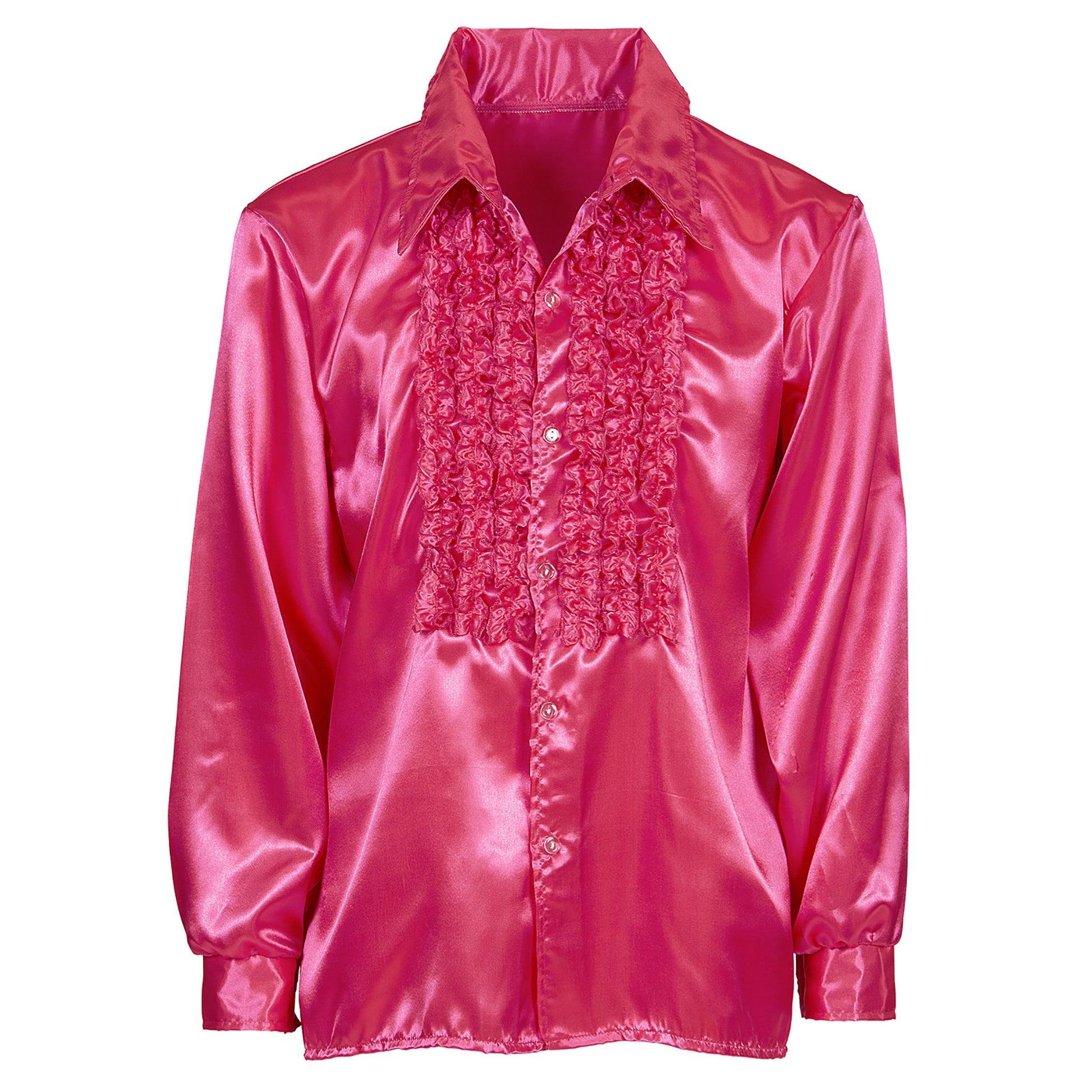 "70er JAHRE DISCO FASHION - PINK" (Rüschenhemd aus Satin) – Detailansicht