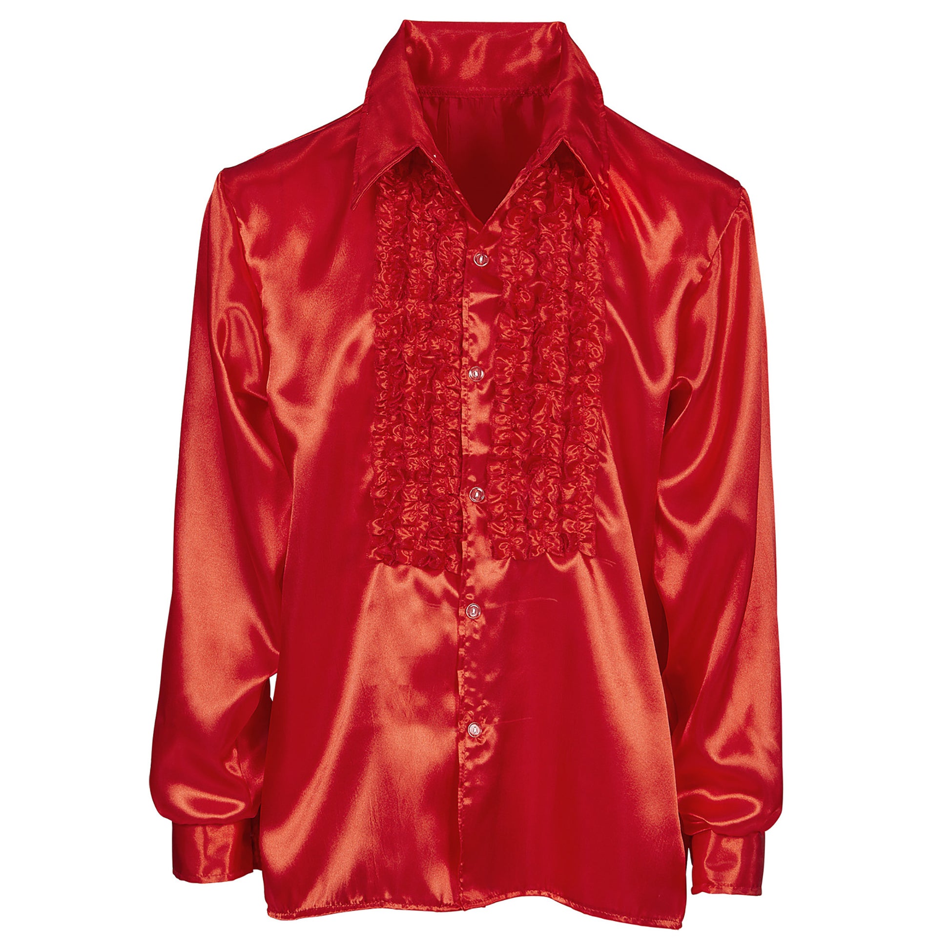 "70er JAHRE DISCO FASHION - ROT" (Rüschenhemd aus Satin) – Detailansicht
