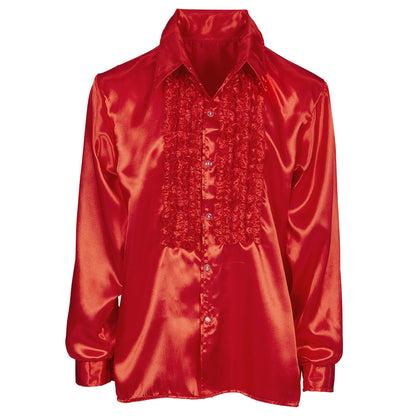 "70er JAHRE DISCO FASHION - ROT" (Rüschenhemd aus Satin) – Detailansicht