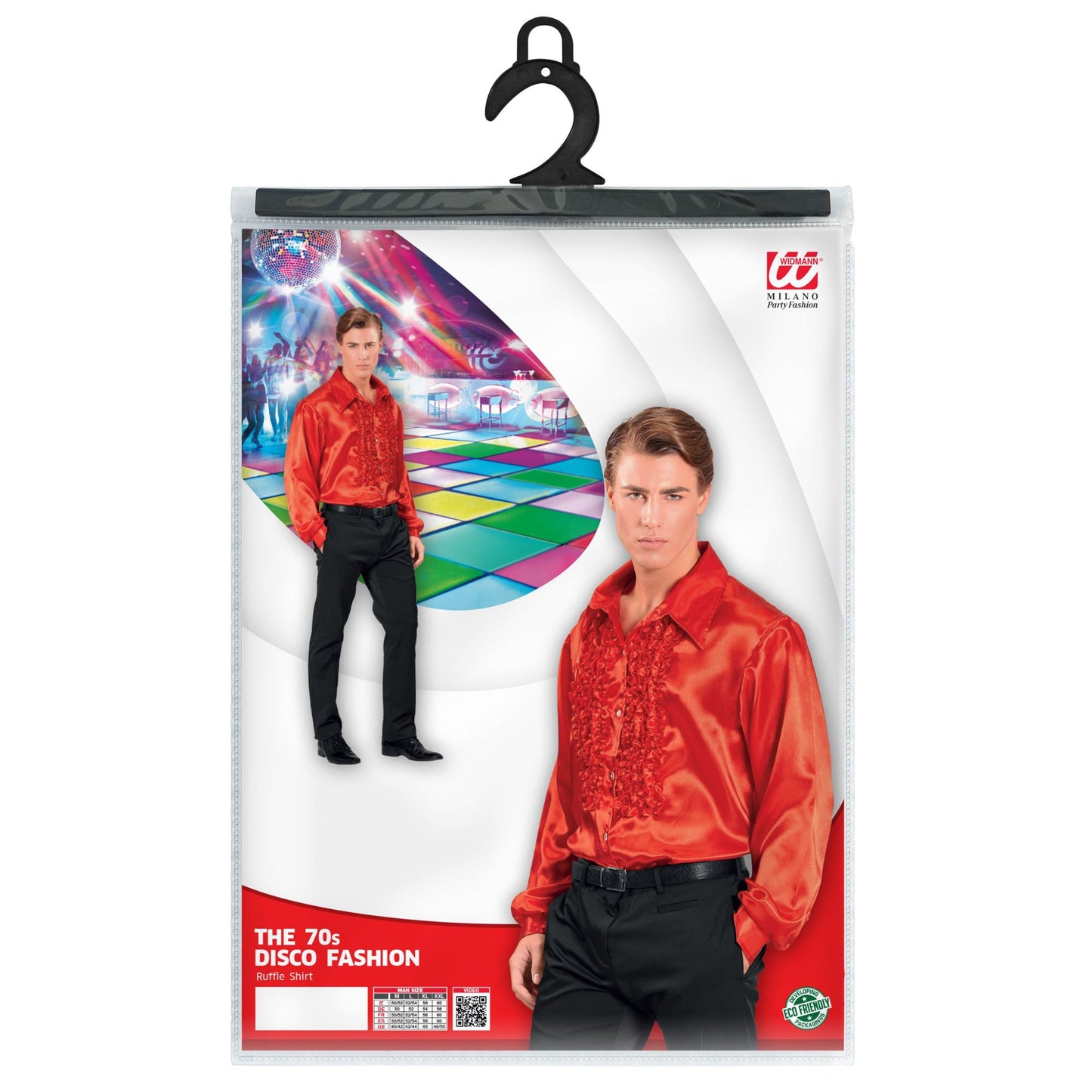 "70er JAHRE DISCO FASHION - ROT" (Rüschenhemd aus Satin) – Ansicht 3