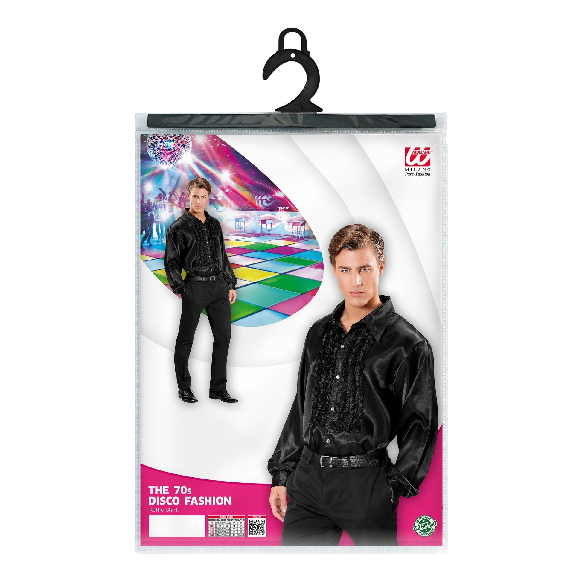 "70er JAHRE DISCO FASHION - SCHWARZ" (Rüschenhemd aus Satin) – Ansicht 3