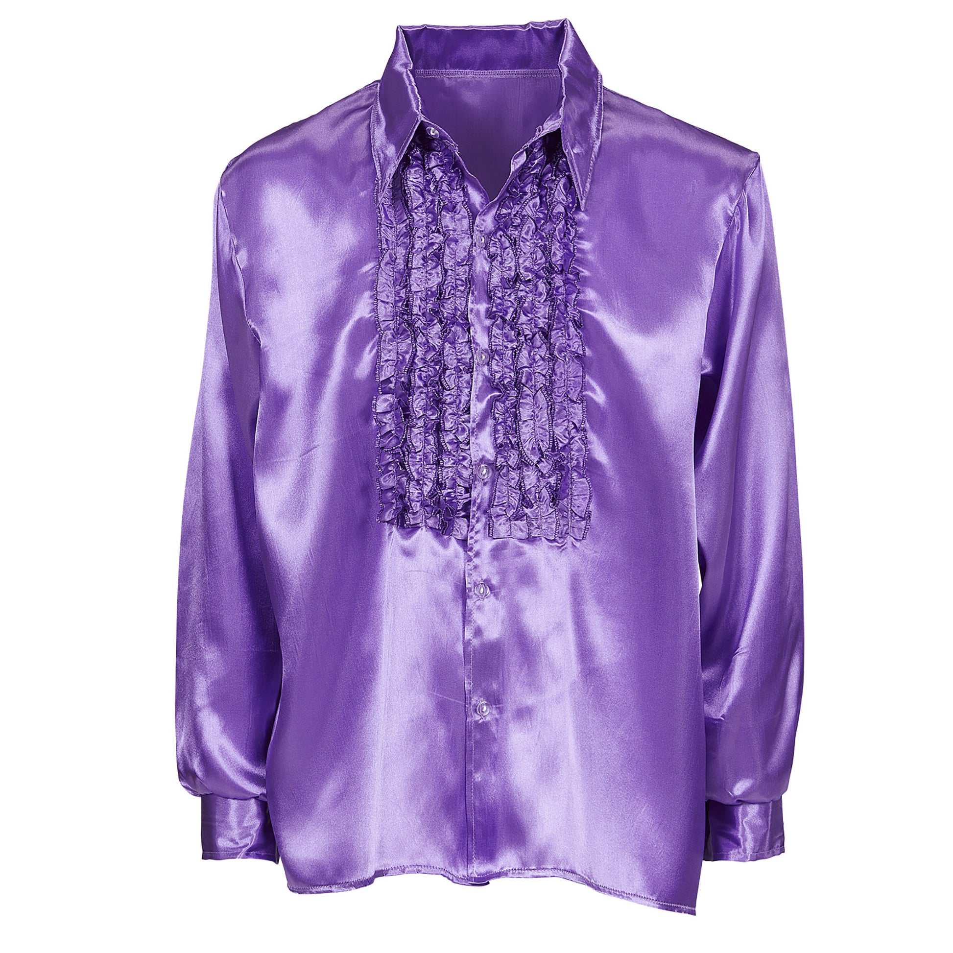 "70er JAHRE DISCO FASHION - VIOLETT" (Rüschenhemd aus Satin) – Detailansicht