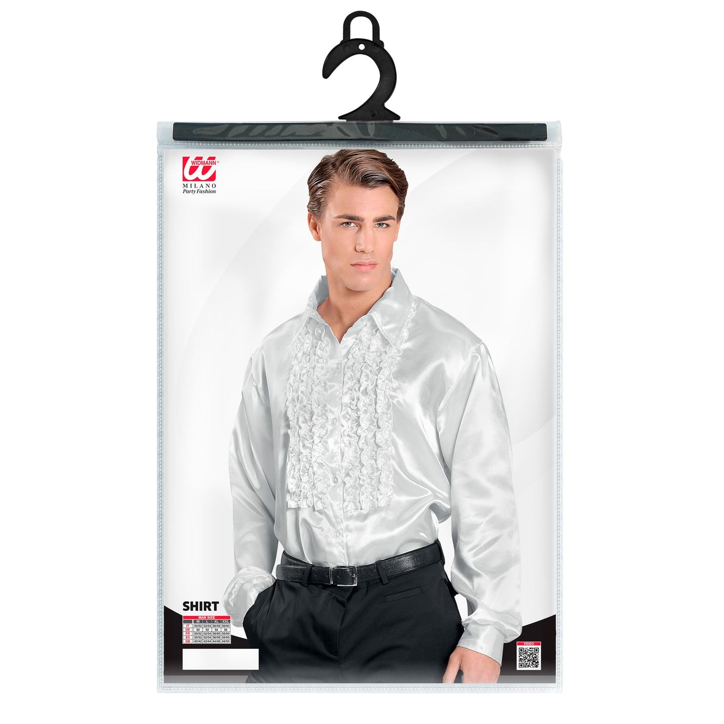 "70er JAHRE DISCO FASHION - WEISS" (Rüschenhemd aus Satin) – Ansicht 3