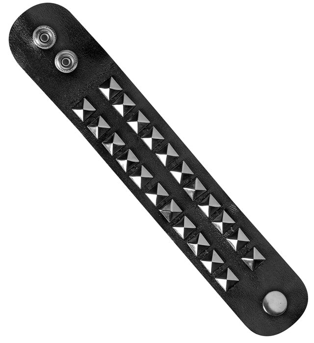 Schwarzes Armband aus Kunstleder mit zwei Reihen silberner Nieten