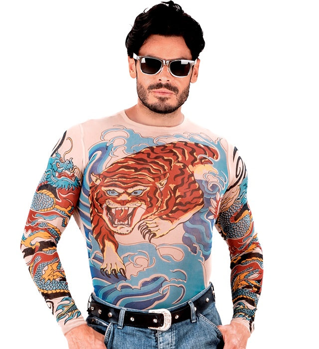Tattooshirt mit realistischem Tiger- und Drachendesign