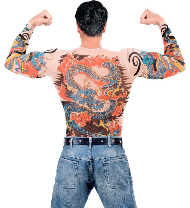 Tattooshirt mit realistischem Tiger- und Drachendesign