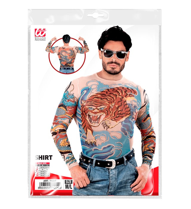 Tattooshirt mit realistischem Tiger- und Drachendesign