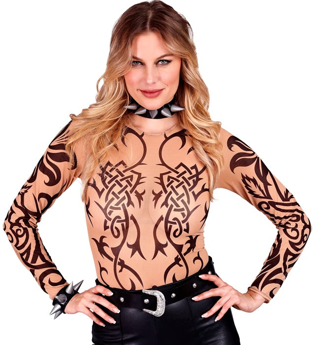 Realistisches Tribal Tattoo Shirt mit detailreichem Tattoo-Motiv für Fasnacht