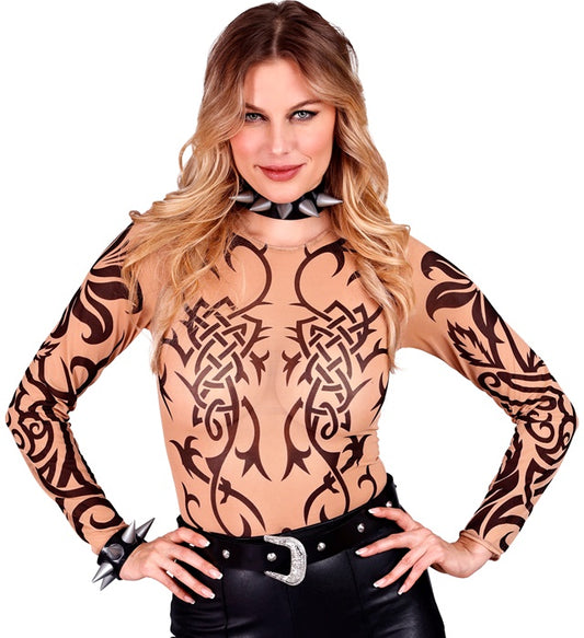 Realistisches Tribal Tattoo Shirt mit detailreichem Tattoo-Motiv für Fasnacht