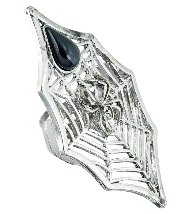Gotischer Ring mit Spinne, Spinnennetz und schwarzem Edelstein